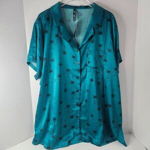 Teal Palm Tree Print Women's Sleep Shirt